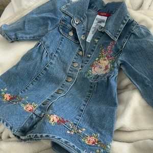 Guess Vintage Denim Floral LS Dress Size 12 M